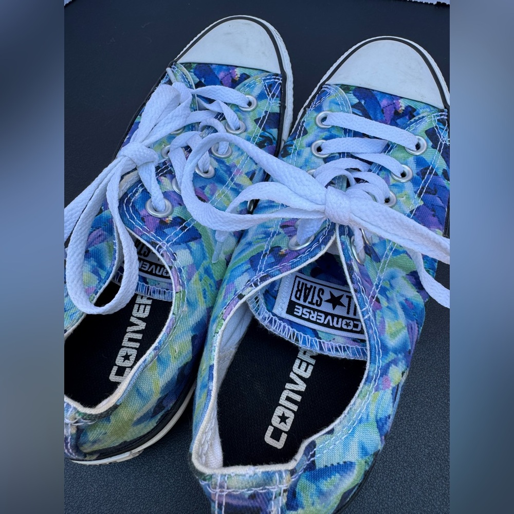 Converse Multi-Colored Blue Green Geometric Retro Eclectic Y2K Sneakers Size 7 - Picture 2 of 9